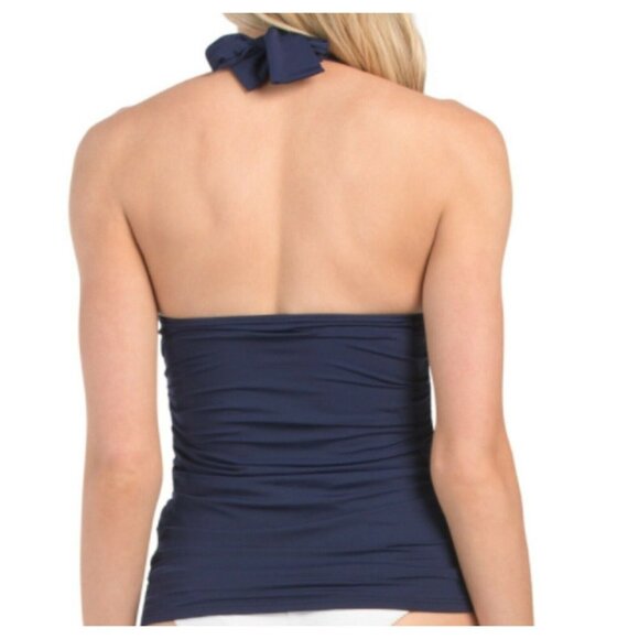 NWT Tommy Bahama Pearl Halter Tankini Swim Top Shirred Mare Navy Stretch - Picture 2 of 12